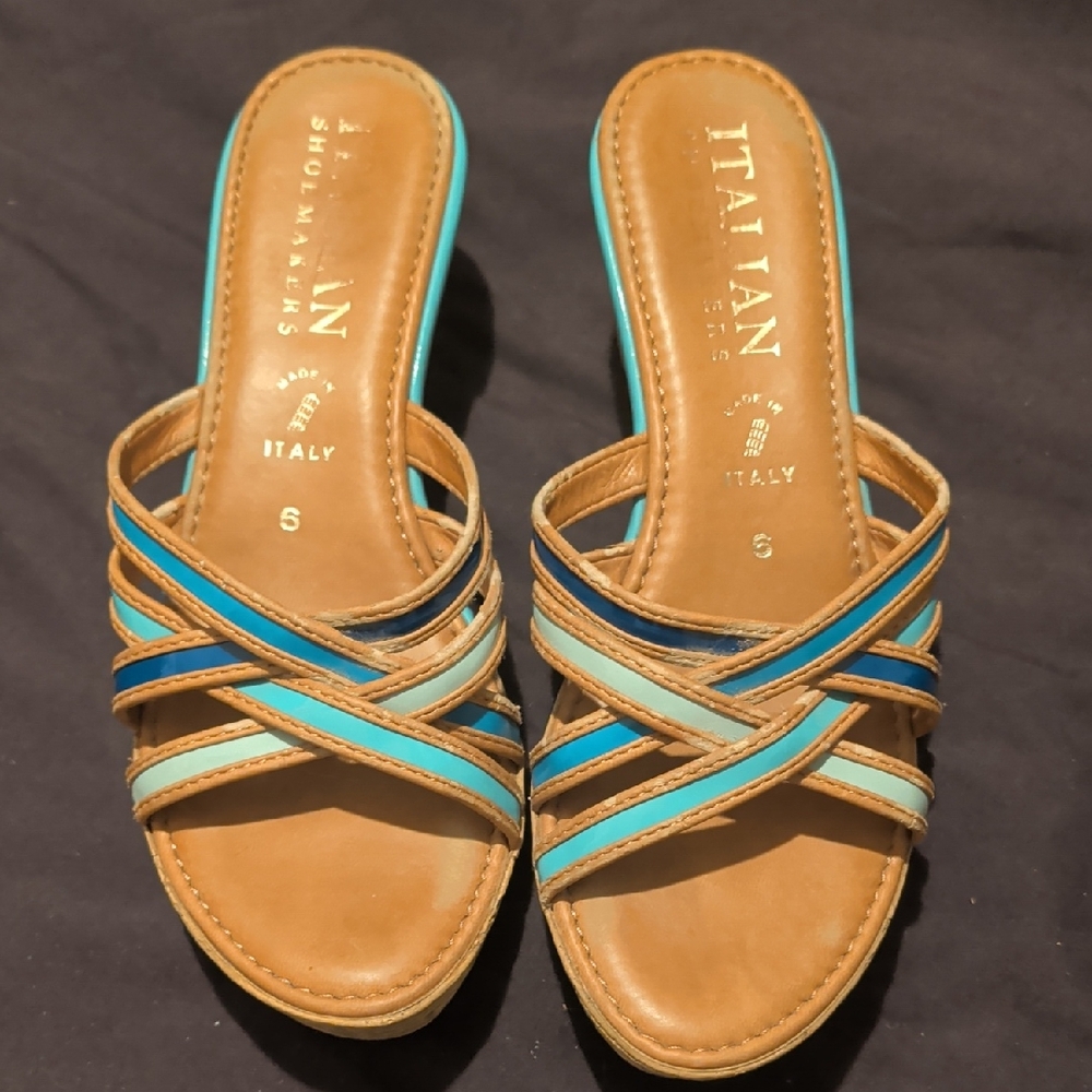 Italian Shoemakers Tan and Blue Strappy Sandals